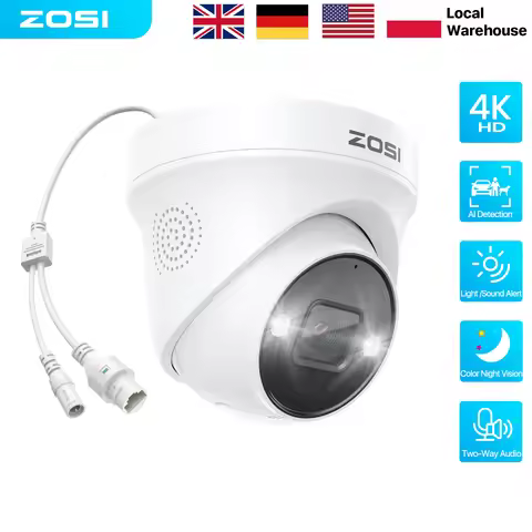 ZOSI 8MP/5MP Dome PoE Camera Outdoor 2-Way Audio Color Night Vision Street Surveillance IP Camera Sm