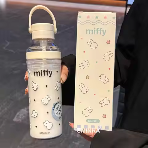 630ML Kawaii Miffy Water Bottle Miffy Rabbit Tritan Cold Brew Cup Women's New Summer Outdoor Plastic