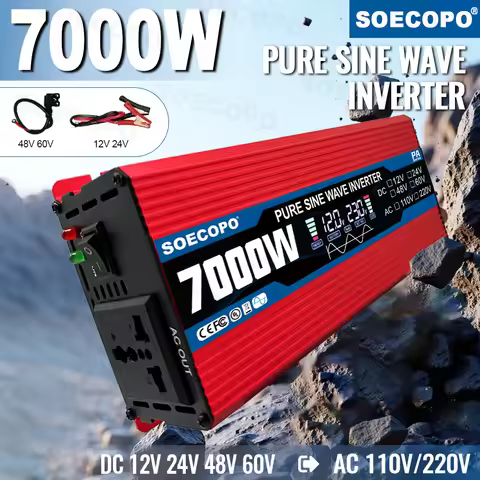 Pure Sine Wave Inverter 7000W Current Inverter 12/24/48/60V To 110V/220V Solar Compatible Home Campi