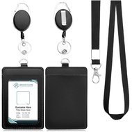PU Leather ID Card Holder Access Control Card Holder Easy Pull Buckle Retractable ID Card Holder Lan