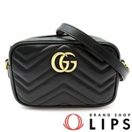 二手 Gucci GG Marmont 迷你相機包 448065 黑色真皮女士單肩包