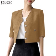 VONDA Women Korean Daily Open Lapel Short Sleeve Solid Color Blazer