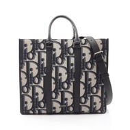 【二手】Dior Maxi Tote Bag，Dior Oblique East-West 雙向手提包，海軍藍/象牙白/黑色帆布皮革 Maxi Dior Oblique East-West