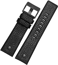 GANYUU Leather watchband For diesel DZ7395 DZ7370 DZ7257 DZ7430 watch band Soft cowhide strap rivet 24m 26mm 28mm for men women (Color : Black black rivet, Size : 26mm)