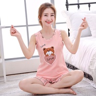 ♨Piyama katun musim panas, Piyama rompi wanita, Seluar pendek, Wanita, suspender longgar tanpa lenga