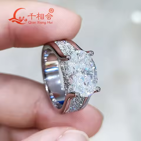 4CT 8*10mm oval big band Ring D vvs white melee moissanite S925 Sterling Silver Jewelry Engagement m
