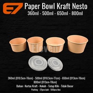 Paper Rice Bowl Brown Kraft + Lid 360ml - 500ml - 650ml - 850ml (Contains 25pcs), Paper Bowl, Paper 