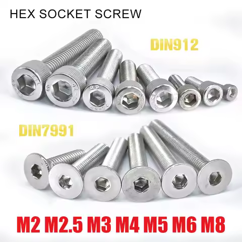 M2 M2.5 M3 M4 M5 M6 M8 304 Stainless Steel Hex Socket Screw DIN912 Hexagon Allen Bolt Metal Machine 