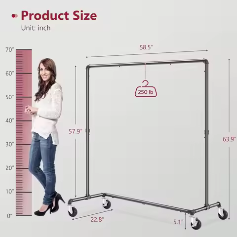 2 Pack Garment Racks for Hanging Clothes Z Rack Hold 250LBS, Industrial Clothing Rack with Lockable 