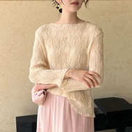 Miyake High-end Pleated Crochet Comfortable Casual Versatile T-Shirt #11164