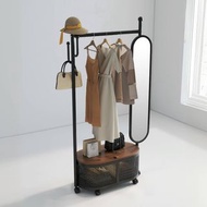 衣帽架 Coat rack 全身鏡 三合一功能 全身鏡一體 mirror  臥室落地式 可移動置物架 Movable storage rack 現代簡約 多功能收納衣架 Multifunctional
