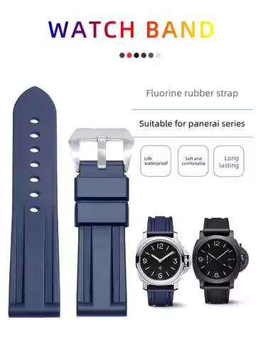 Suitable for Panerai Lumino PAM441/111 Fat Sea Black Blue Pin Buckle Fluororubber Watch Strap