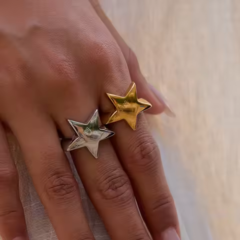 Uworld Simple Classic BLESSING Smooth Pentagram Ring Stainless Steel Star Stackable Ring Women's Acc