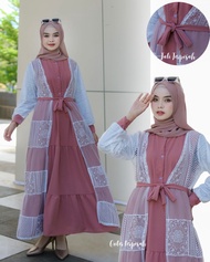 Gamis brokat crinkle kombinasi set 2 in 1 gamis brukat 2024 modern gamis crinkle airflow premium ter