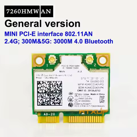 1Pcs Mini PCI-E Dual-Band 2.4G/5Ghz Wireless Network Card AC 7260 7260HMW AN Bluetooth 4.0 802.11a/b