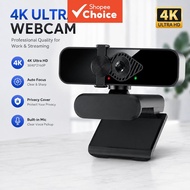 4K Webcam for PC, USB Web Camera with Auto Focus, Built-in Microphone, Privacy Cover, Plug & Play Co