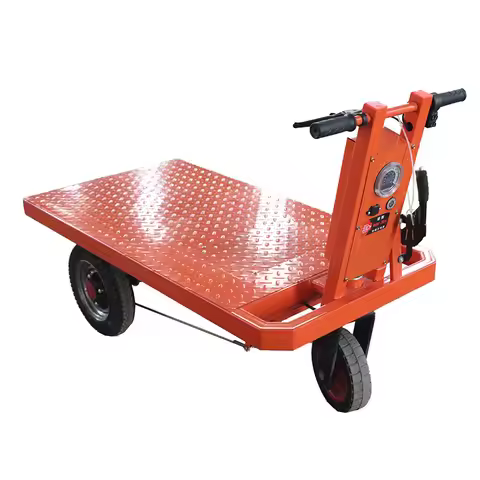 Electric Flat Cart Small Hand Push Flatbed Trolley 3-wheel Flexible Mini Transport Cart