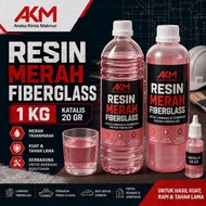 MERAH Fiberglass Red Resin 1Kg + Catalyst Fiberglass Glue/ Polyester Resin/ for Lamination & Molds