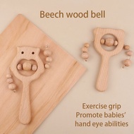 DIY Cartoon Beech Hand Stick Toy Teether Teether Owl Brown Bear Rattle Toy Teether Teether Molar Sti