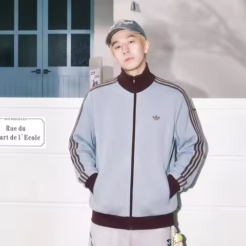 adidas originals unisex waffle knit sports loose casual striped long-sleeve jacket