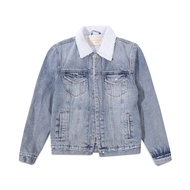 AllSaints Ilkley Sherpa-Linen Denim Jacket Washed Light Blue