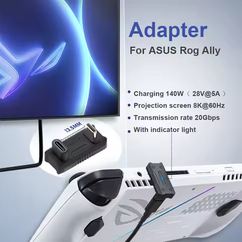 USB-C Male To USB-C Female Adapter PD140W USB-C Converter 8K@60Hz 180 Degree U-shaped for ASUS Rog A
