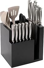 KitchenEdge Bamboo Magnetic Knife Block and Cooking Utensil Holder, Sleek Storage for Chefs Knives, 
