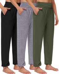 Locoowai 3 Pcs Women's Harem Pants High Waisted Yoga Harem Joggers Casual Lounge Flowy Harem Sweatpa