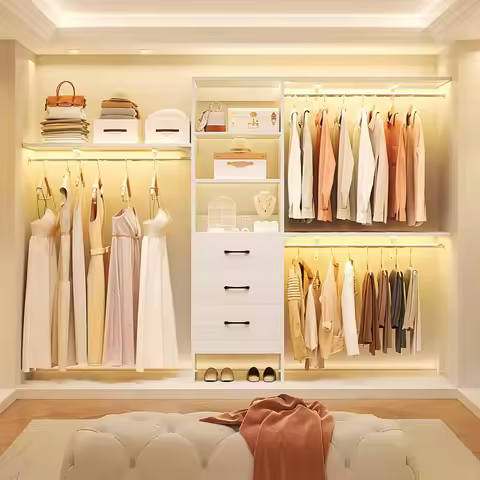 96 Inches Closet System, 8FT Walk In Closet Organizer with 3 Adjustable Shelves & 3 Hang Rods , Heav