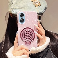 YBD Phone Case For OPPO A17K A17 Rotating USD Bracket Glitter Hard Shell Height
