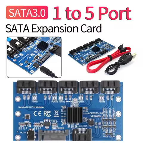 1 to 5 Port SATA Riser Expansion Card SATA3.0 Motherboard 6Gbps Multiplier JMB575 SATA Port Riser Ca