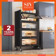 ☸℡✽Siv 3-5 Layer Kitchen Cabinet Storage Organizer Rack Shelf With Pull-Out Doors &amp; Wheels