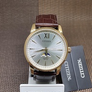 [Original] Citizen AK5003-05A Quartz Analog Moon Phase Brown Leather Strap Men Watch