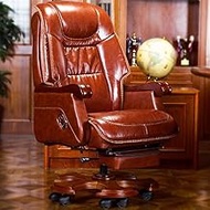 High Back Leather Executive Brown Office Chair Adjustable Swivel Boss Chair Ergonomic Computer Chair Desk Chair with Retractable Footrest and Armrests Lumbar Support LEOWE (Color : Coffee)