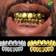 VYNOR Teeth Grillz Top Bottom Set, Glossy  Anti Slip Teeth Grillz Caps,  Shiny Silver Gold Teeth Jew