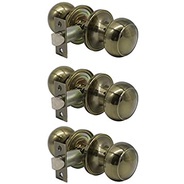 Probrico Tulip Passage Interior Door Knobs with Lock Hall and Closet Door Handle Keyless Antique Brass Lockset Stainless