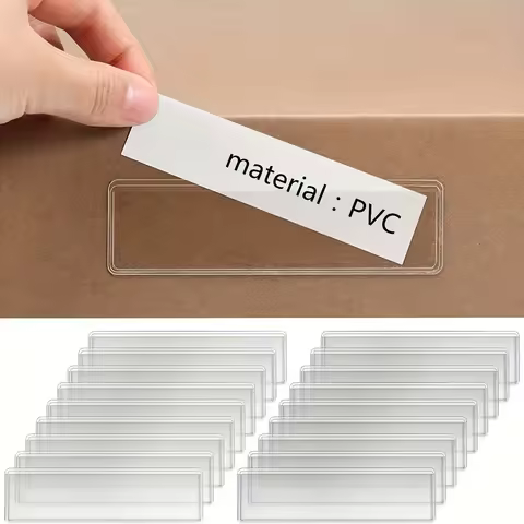 12pcs Clear Adhesive Shelf Tag Pockets Index Card Label Holders for Organizing Classify Items Statio