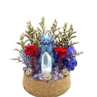 紫色森林-黑貓與白水晶-手工玻璃罩公仔/水晶/乾燥花擺設