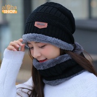 Set of fur-lined beanie hat with soft scarf to keep warm in winter Unisex for men and women - al0ha 