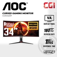AOC 34" CU34G2X VA WQHD Display HDR 400 Adaptive Sync 180Hz 1 ms Height Adjustable Curved Agon Gamin