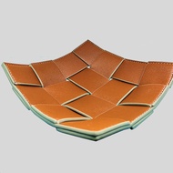 Leather Woven Storage Tray Foyer Leather Key Storage Tray Desktop Remote Control Cosmetics Storage B