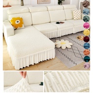 【17 Color】Seersucker Skirt Sofa Cover 1 2 3 4 Seater L Shape Sofa Seat Cover Protector Plain Sofa Covers Slipcover Sofa