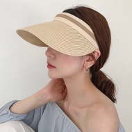 Topi Jerami Anti-UV untuk Musim Panas Reka Bentuk Tanpa Mahkota Perlindungan Matahari di Pantai
