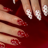 Almond Nails Red Polka Dot Wearable Fake Nails Manicure Wearable Nails