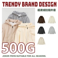 Street Wear 500g Heavyweight Silver Fox Fleece Hooded Zipper Sweatshirt Men Fleece Lining Autumn Win