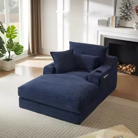 Oversized Chaise Lounge Chair Indoor, Sofa Bed with Throw Pillows and Wide Armrests, Corduroy Sleepe