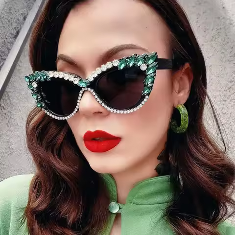 New Personality Fashion Cat Eye Colorful Big Diamond Glasses Droplet shaped Sunglasses Cat Eye Diamo
