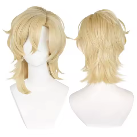 Synthetic Cosplay Wig for Anime Character with Realistic Scalp Top Wolfcut Fluffy Golden Costume Par