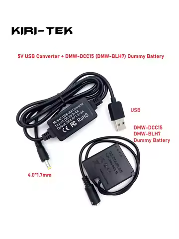 DMW-BLH7E BLH7 Dummy Battery DMW-DCC15 USB Cable for Lumix DMC-GM1 GM5 GF7 GF8 GF9 LX10 LX15 Camera