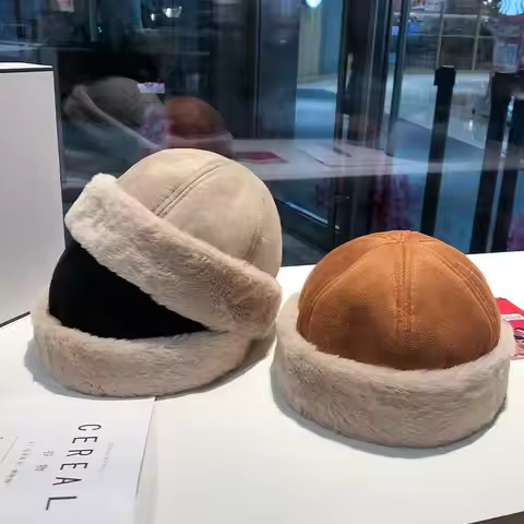 Fashion Plush Winter Hat Vintage Brimless Hat Hip Hop Dome Hat Outdoor Warm Docker Caps turnup False